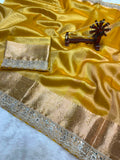 Banarasi Soft Tissue Zari Weaving Border With Diamond & Mirror Work Lace