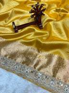 Banarasi Soft Tissue Zari Weaving Border With Diamond & Mirror Work Lace