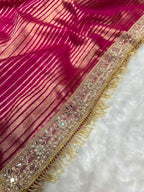 Banarasi Organza Tissue Strip Silk Saree With Fancy Diamond & Mirror Work Lace