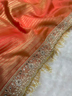 Banarasi Organza Tissue Strip Silk Saree With Fancy Diamond & Mirror Work Lace