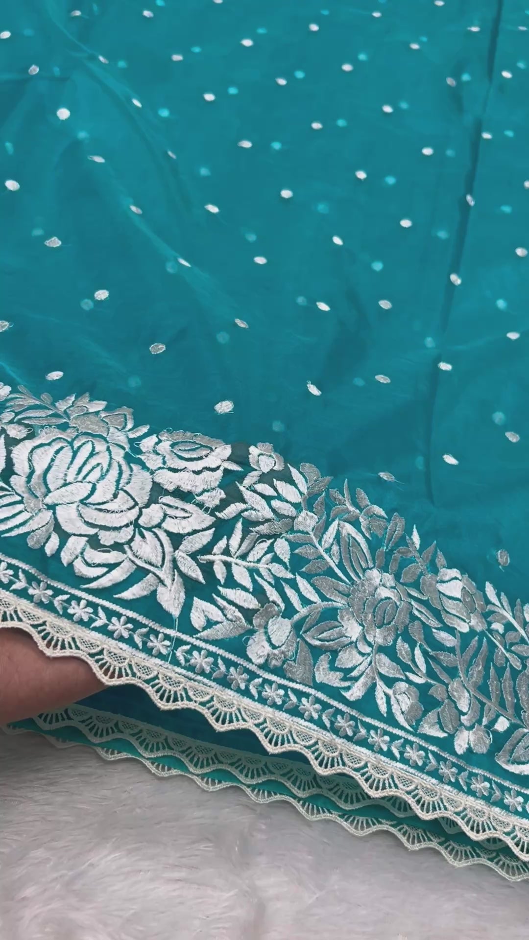 Banarasi Kora Organza With Delicated Chikankari Floral Work & Lace Border