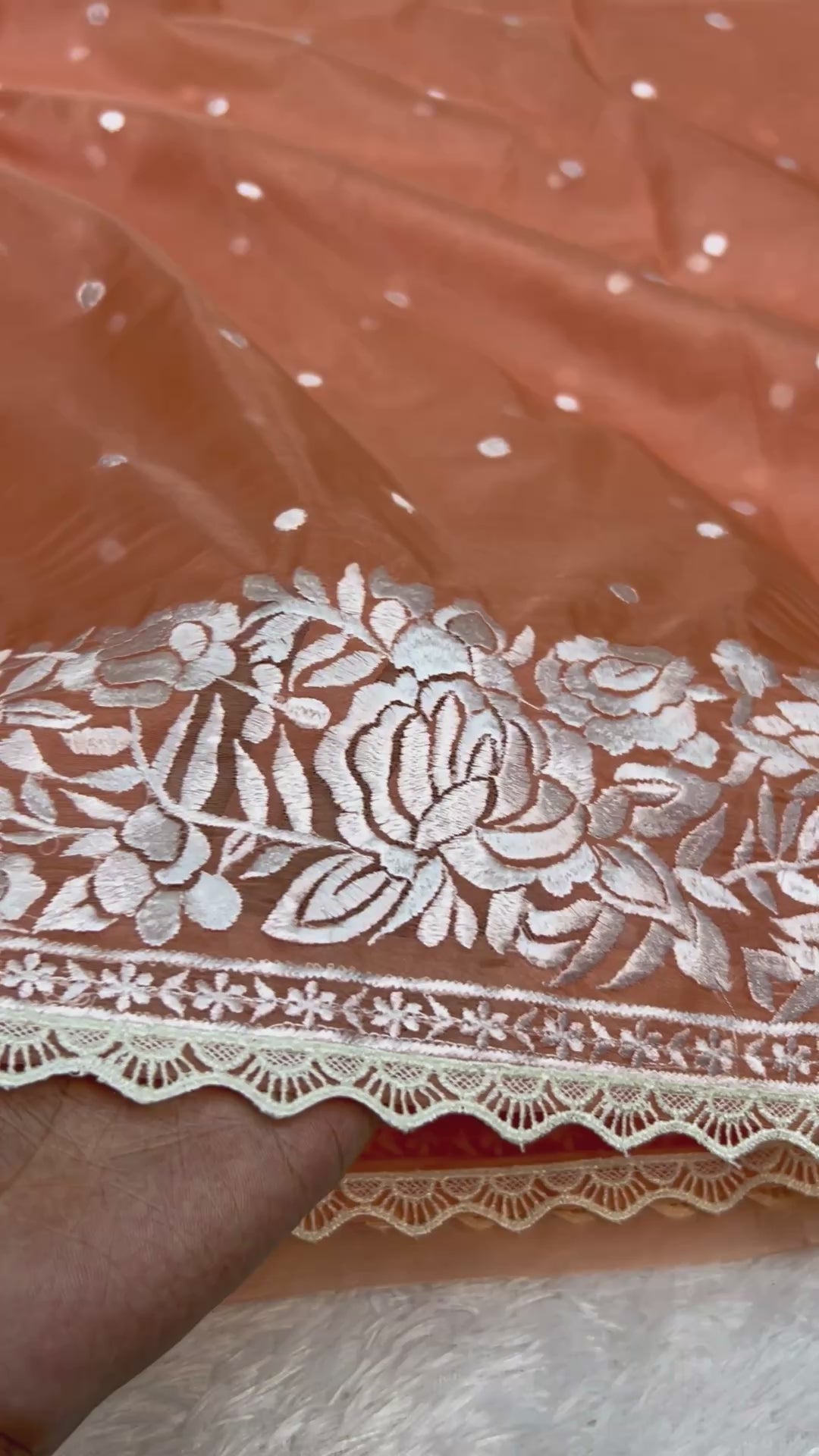Banarasi Kora Organza With Delicated Chikankari Floral Work & Lace Border