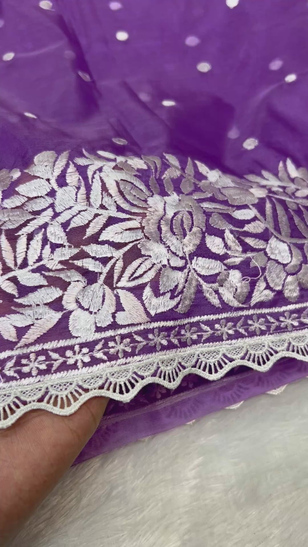 Banarasi Kora Organza With Delicated Chikankari Floral Work & Lace Border