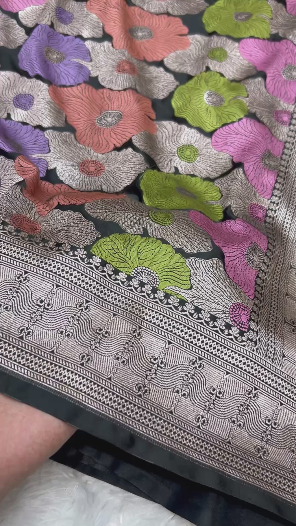 Banarasi Handloom Black mashru Katan Silk Saree With Multi Clor Minakari Weaving