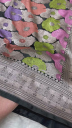 Banarasi Handloom Black mashru Katan Silk Saree With Multi Clor Minakari Weaving