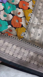 Banarasi Handloom Black mashru Katan Silk Saree With Multi Color Minakari Weaving