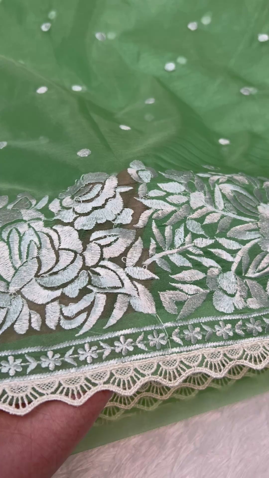 Banarasi Kora Organza With Delicated Chikankari Floral Work & Lace Border