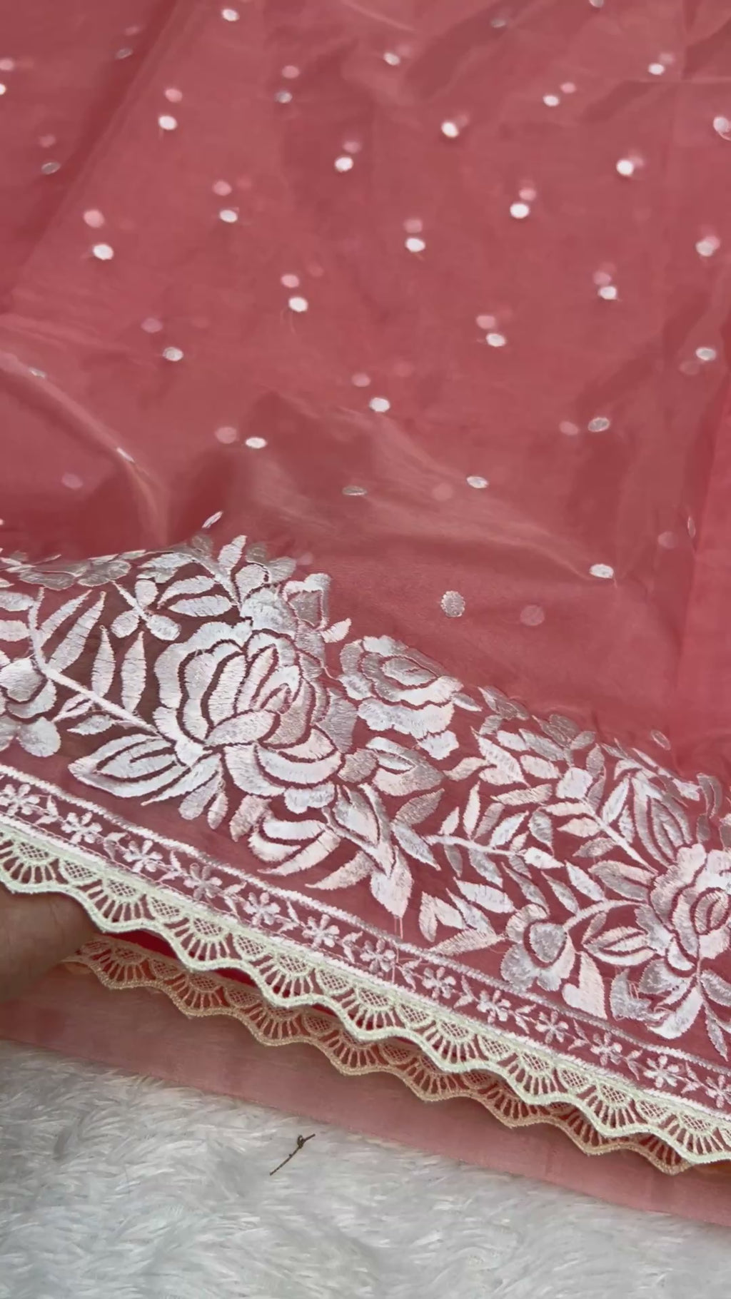 Banarasi Kora Organza With Delicated Chikankari Floral Work & Lace Border