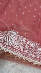 Banarasi Kora Organza With Delicated Chikankari Floral Work & Lace Border