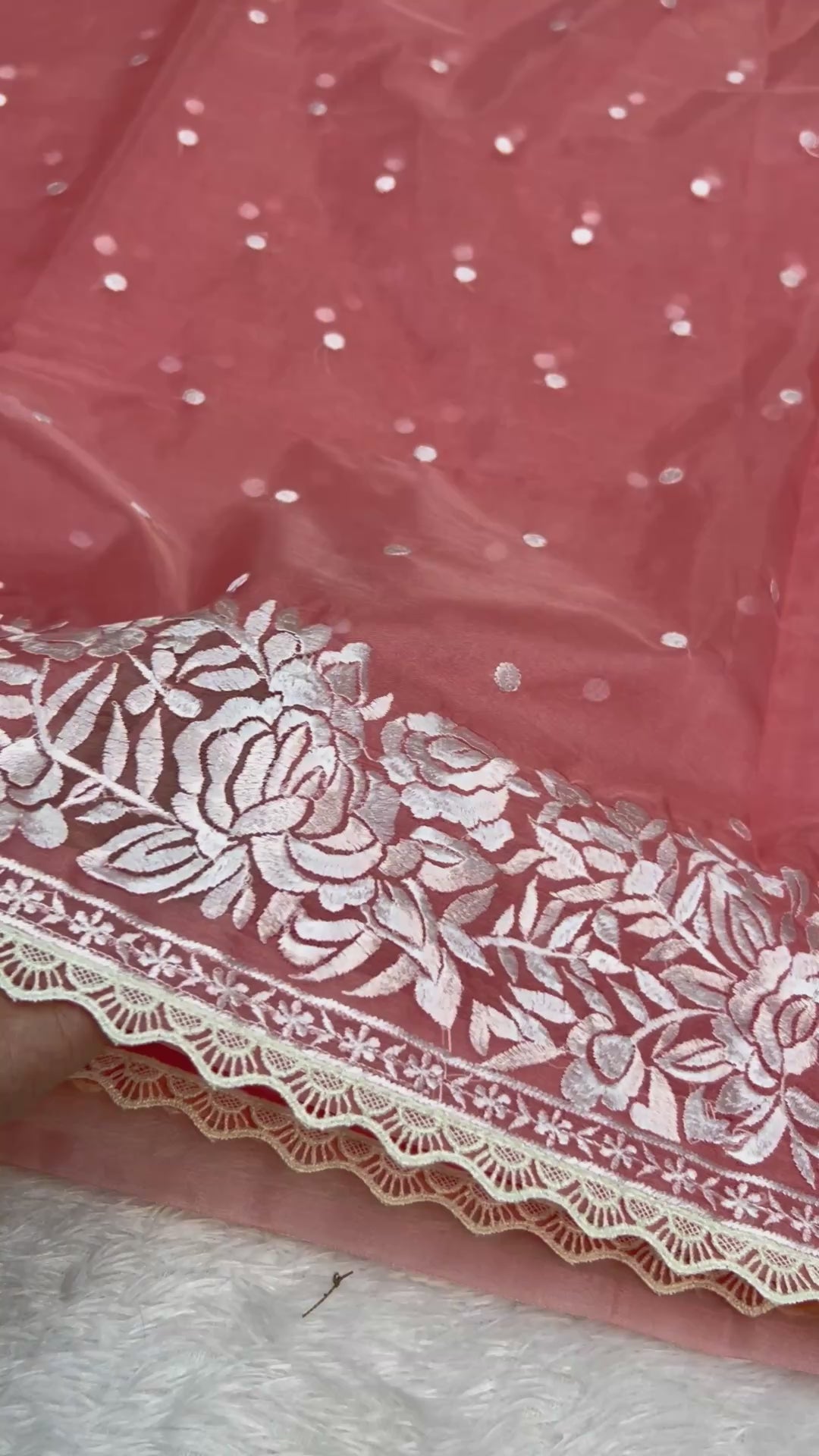 Banarasi Kora Organza With Delicated Chikankari Floral Work & Lace Border