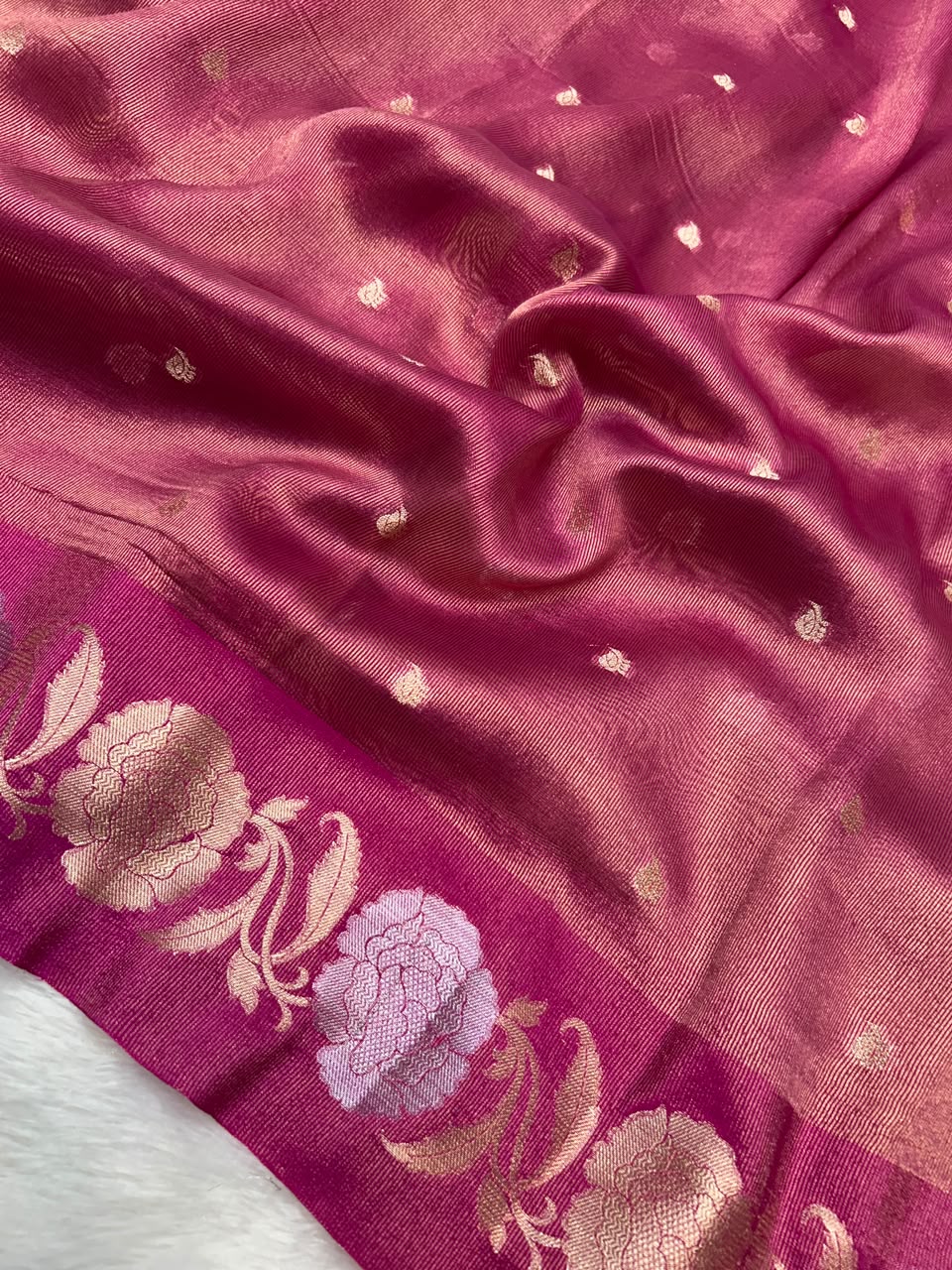 Banarasi Tissue Silk Saree Sona Rupa Weaving Border Satan Minakari