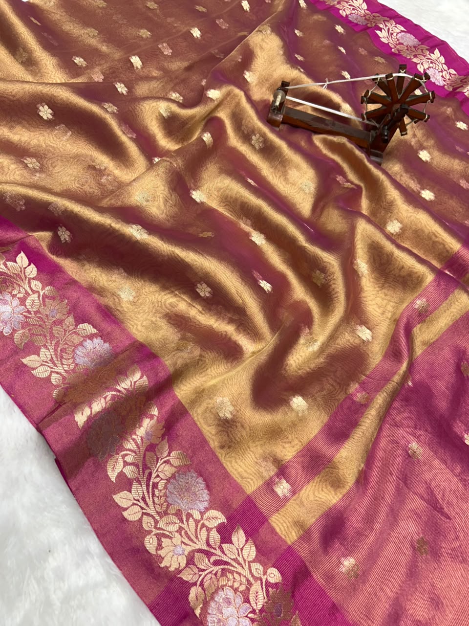 Banarasi Tissue Silk Saree Sona Rupa Weaving Border Satan Minakari