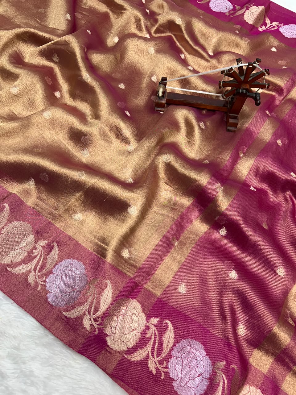 Banarasi Tissue Silk Saree Sona Rupa Weaving Border Satan Minakari